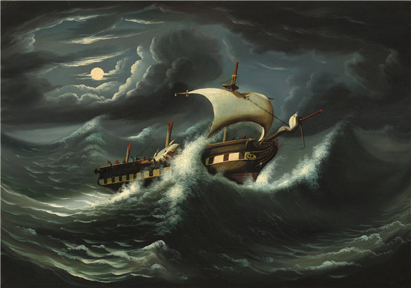 托马斯·钱伯斯（Thomas Chambers）-暴风雨的护卫舰 油画