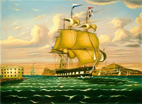 托马斯·钱伯斯（Thomas Chambers）-包船经过纽约港威廉姆斯城堡油画