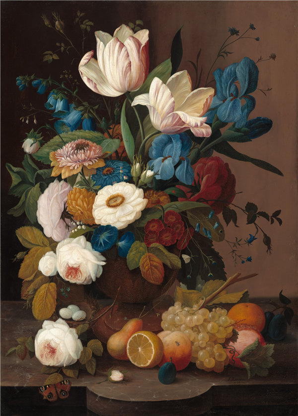 塞弗林·罗森（Severin Roesen）-静物，花朵和水果