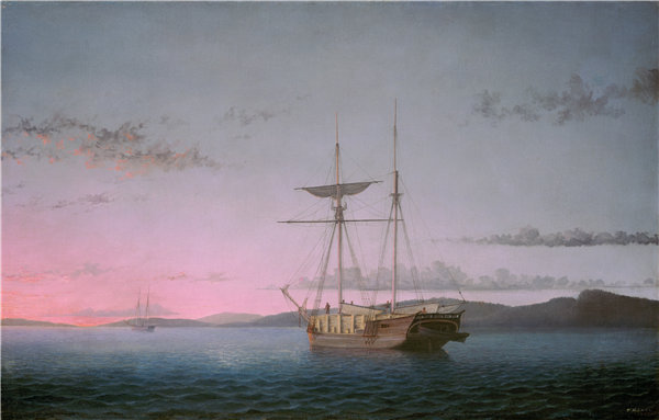 费兹·亨利·莱恩（Fitz Henry Lane）-彭诺斯科特湾晚上的伐木工人 1863年油画
