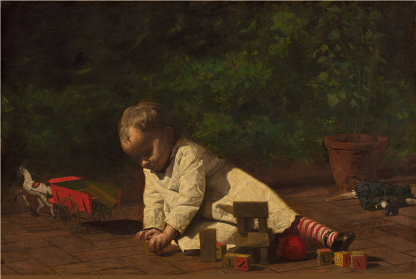 托马斯·埃金斯（Thomas Eakins）-婴儿在玩 1876年油画