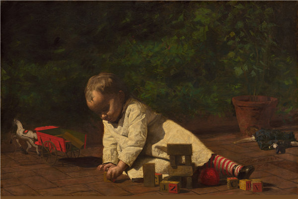 托马斯·埃金斯(Thomas Eakins)-婴儿在玩 1876年油画
