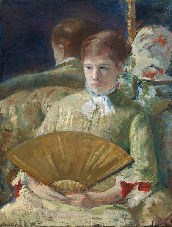 玛丽·卡萨特（Mary Cassatt）–带风扇的女人油画作品.油画高清下载