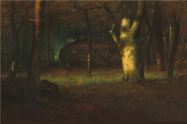 乔治·英尼斯(George Inness)-在树林里的日落油画