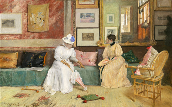 威廉·梅里特·蔡斯（William Merritt Chase）-一个友好的电话 1895年油画