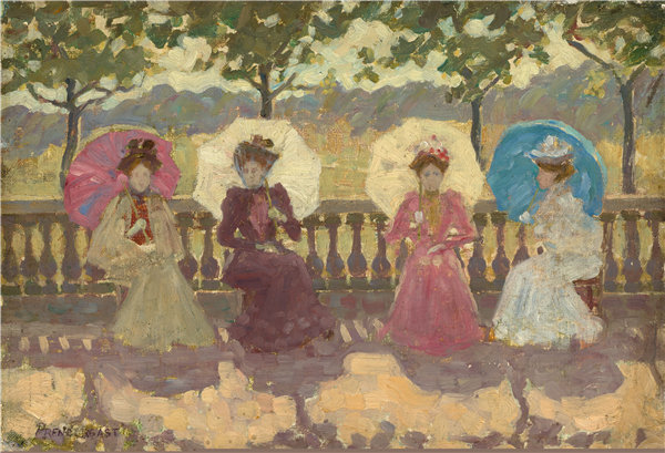 莫里斯·普伦德加斯特（Maurice Prendergast）-在公园里，巴黎 1891年油画
