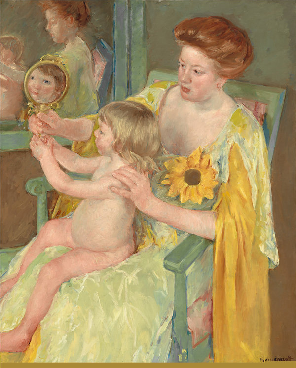玛丽·卡萨特（Mary Cassatt）–向日葵的女人.油画
