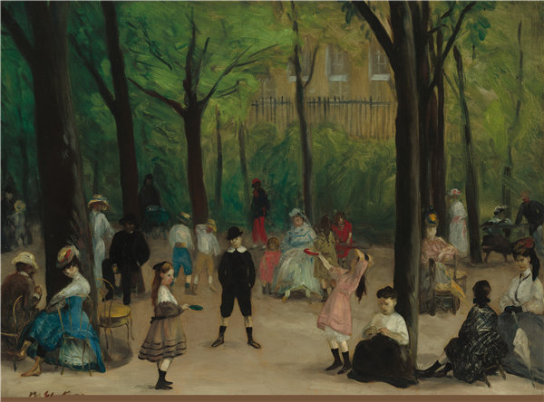威廉·格拉肯斯（William James Glackens）-卢森堡花园 1906年油画