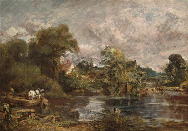 英国画家约翰·康斯特勃（John Constable）-白马.油画