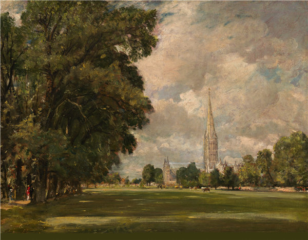 英国画家约翰·康斯特勃（John Constable）-下沼泽关闭的索尔兹伯里大教堂油画