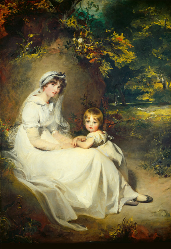托马斯·劳伦斯(Thomas Lawrence)-玛丽·邓普顿夫人和她的长子.油画