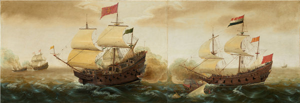 科内利斯·韦贝克（Cornelis Verbeeck）-荷兰和西班牙军舰之间的海军遭遇油画