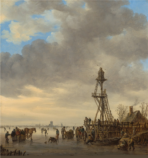 扬·范·高恩（Jan van Goyen）-木制Observation望塔附近的冰景.油画