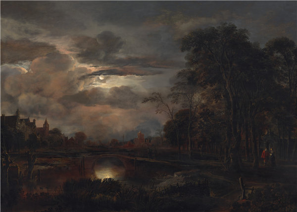 阿特·范德尼尔（Aert van der Neer）-月光下的风景与桥油画
