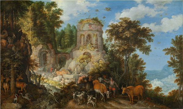 荷兰画家罗兰德·萨弗里（Roelandt Savery）-飞往埃及的风景油画