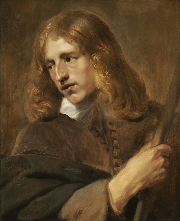 彼得·克拉斯·索特曼（Pieter Claesz Soutman）-一个年轻人抱着一个工作人员油画