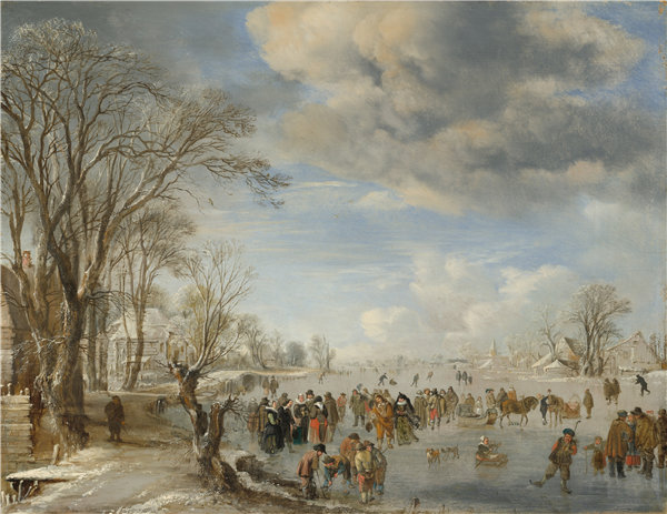 阿特·范德尼尔（Aert van der Neer）-荷兰冬季：滑冰场面油画