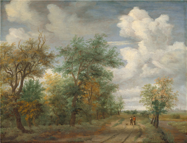 梅德特（Meindert Hobbema）-树木繁茂的景观与数字 名家作品下载