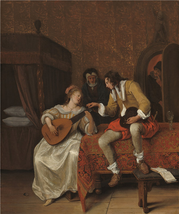 扬·斯汀（Jan Steen）-Ascagnes和Lucelle（音乐课）油画
