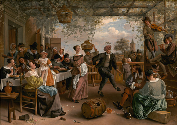扬·斯汀（Jan Steen）-跳舞对夫妇 油画作品高清下载