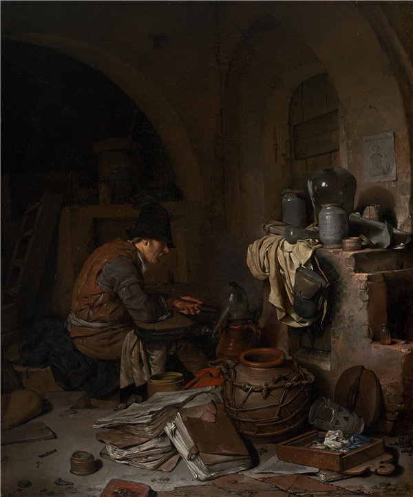 科尼利斯·贝加（Cornelis Bega）-炼金术士油画高清下载