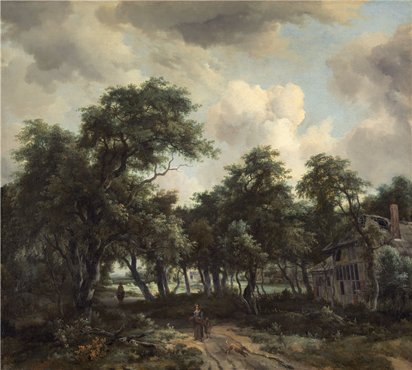 梅德特（Meindert Hobbema）-树林中的小屋油画