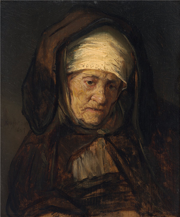 伦勃朗讲习班（Rembrandt Workshop）-一名老年妇女的头油画