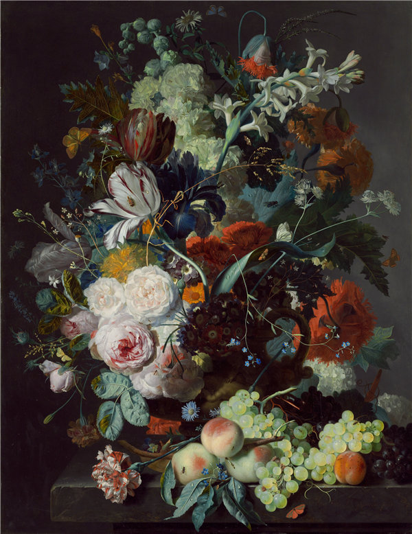 扬·范·休森（Jan van Huysum）-静物花卉与水果油画高清下载