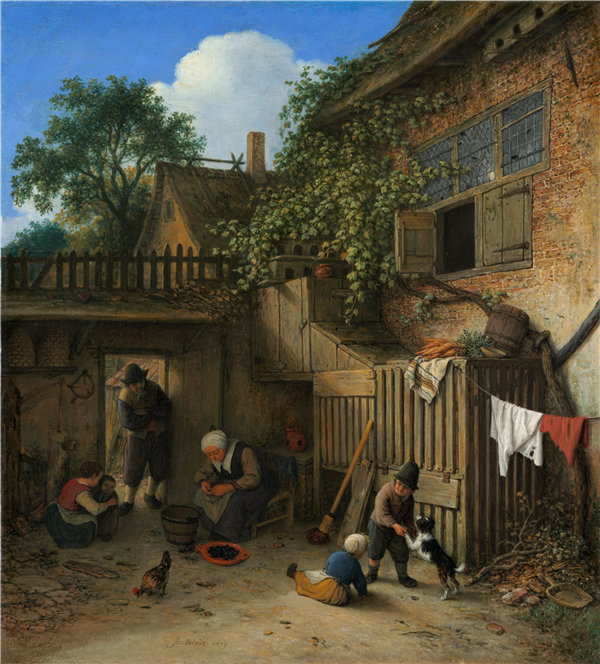 阿德里亚恩·范·奥斯塔德（Adriaen van Ostade）-小屋门口油画