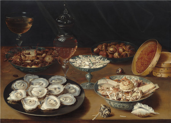 奥西亚斯·比尔特（Osias Beert the Elder）-牡蛎，水果和葡萄酒的菜肴.油画
