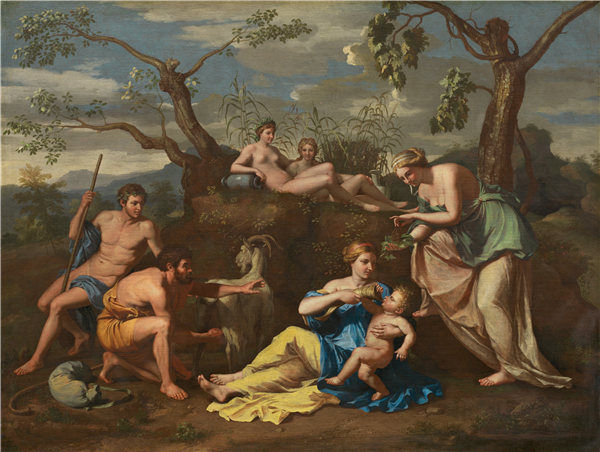尼古拉斯·普桑（Nicolas Poussin）的追随者-若虫喂养儿童木星油画