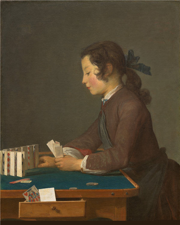 让·西蒙·查丁（Jean Siméon Chardin）-纸牌屋油画高清下载