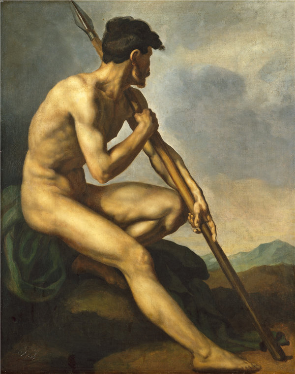 蒂奥多·杰里科（ThéodoreGericault）-矛的裸体战士油画
