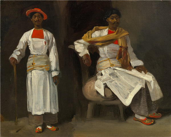 欧仁·德拉克鲁瓦（Eugène Delacroix）-来自加尔各答的两个印第安人研究油画