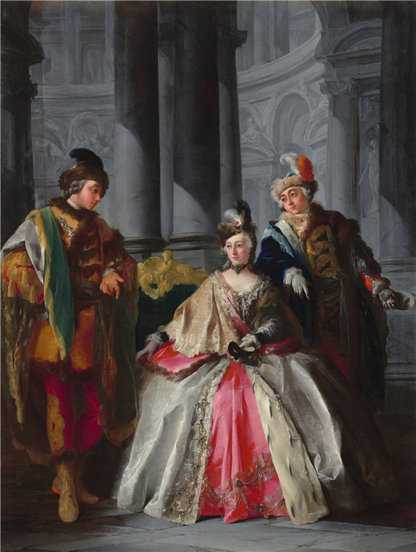 路易·约瑟夫·勒洛林（Louis-Joseph Le Lorrain）-三个人物打扮成化装舞会油画