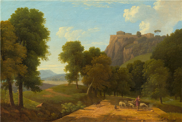 让·维克多·贝尔汀（Jean-Victor Bertin）-牧羊人与他的羊群油画