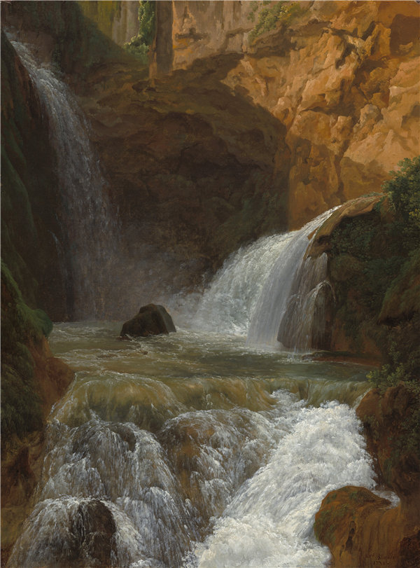 让·约瑟夫·泽维尔·比奥尔德（Jean-Joseph-Xavier Bidauld）-蒂沃利瀑布的景色油画