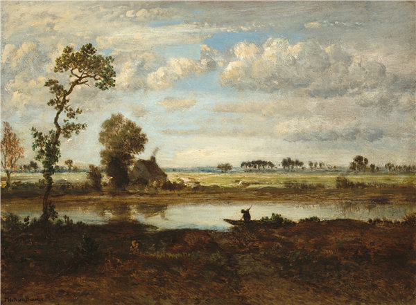 蒂奥多·卢梭（ThéodoreRousseau）-与船夫风景油画高清下载
