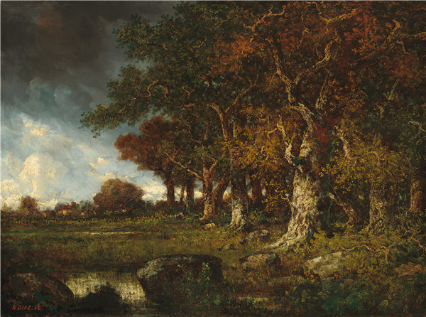 纳西斯·迪亚兹·德·拉·佩纳（Narcisse Diaz de la Pena）-枫丹白露Les Monts-Girard的森林油画