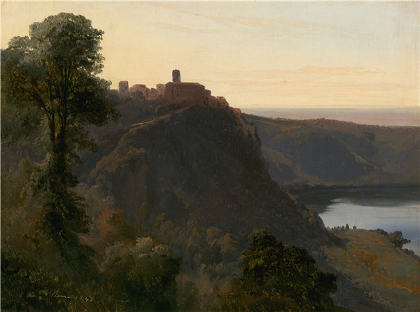朱尔斯·柯尼特（Jules Coignet）-内米湖的景色油画