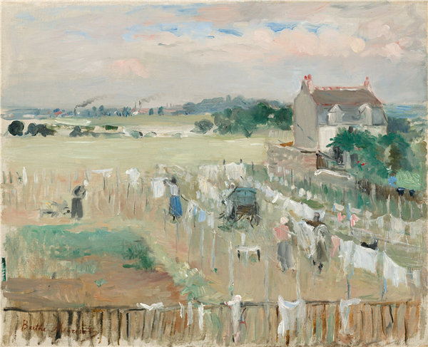贝特·莫里索（Berthe Morisot）-将洗衣晾干高清油画下载