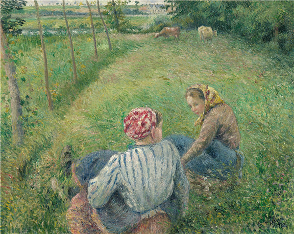 卡米尔·毕沙罗(Camille Pissarro)-在蓬图瓦兹附近田野里休息的年轻农民女孩油画