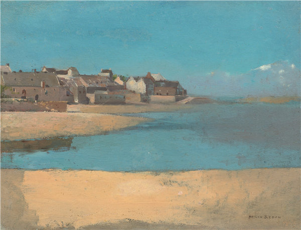 奥迪隆·雷顿（Odilon Redon）-布列塔尼海滨村庄油画