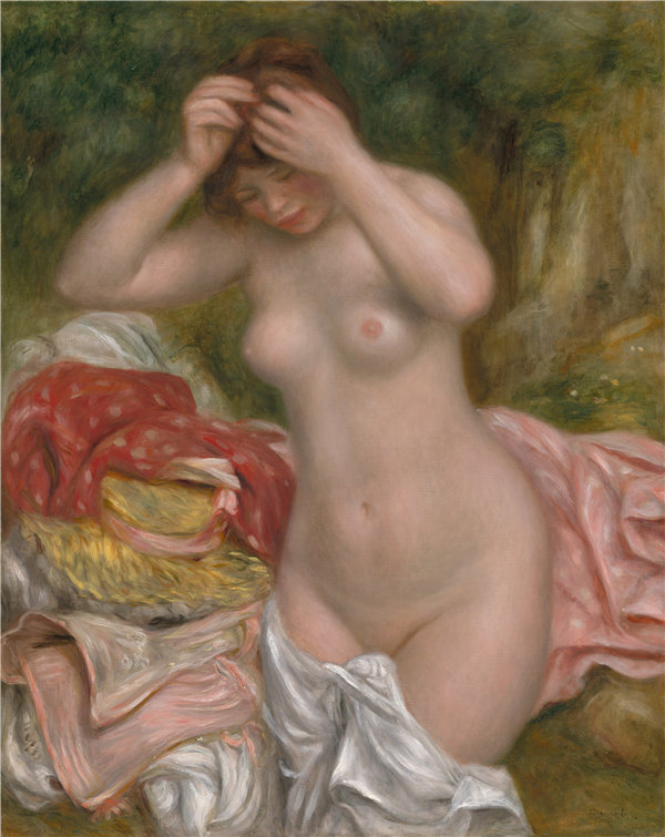 奥古斯特·雷诺阿（Auguste Renoir）-沐浴者整理她的头发油画