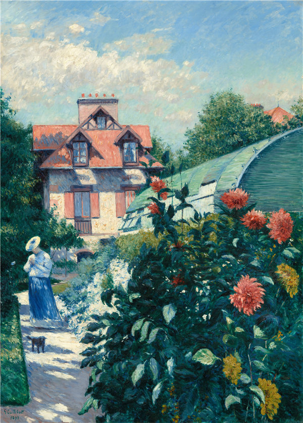 古斯塔夫·卡耶博特(Gustave Caillebotte)-大丽花,佩蒂特根尼维尔花园油画
