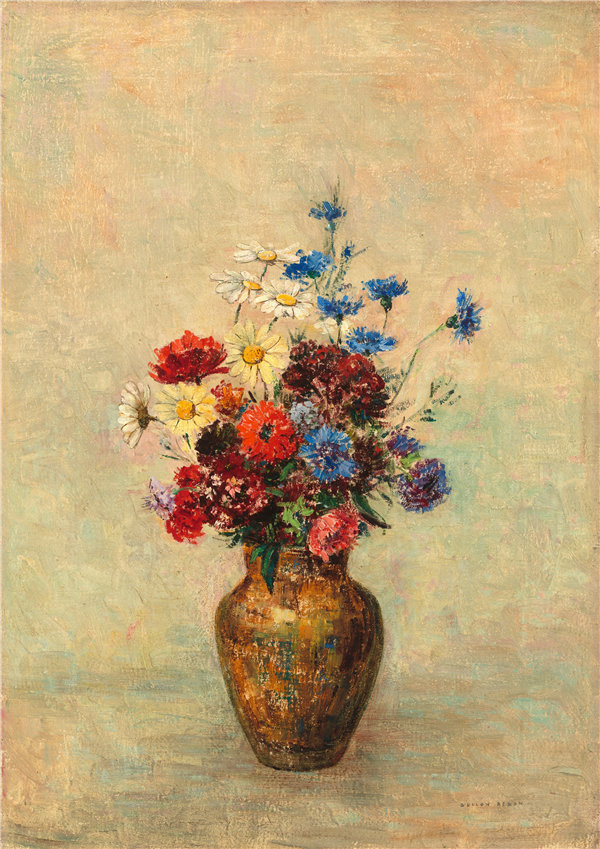 奥迪隆·雷顿（Odilon Redon）-花瓶里的花油画