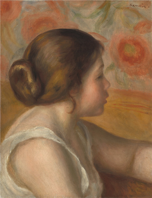 奥古斯特·雷诺阿（Auguste Renoir）-一个年轻女孩的头.油画