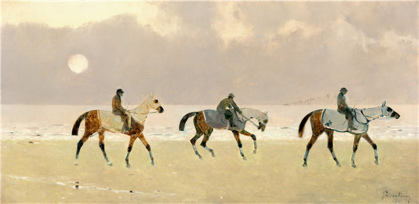 雷内·皮埃尔·查尔斯·普林索（Rene Pierre Charles Princeteau）-迪耶普在海滩上的车手油画