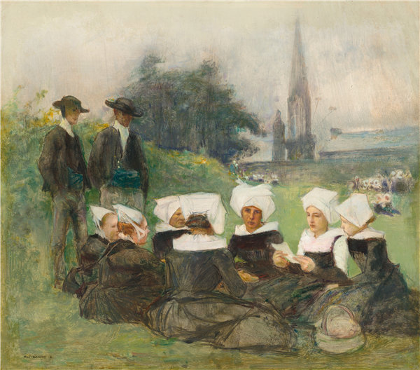 帕斯卡-阿道夫-让·达仰-布弗莱(Pascal-Adolphe-Jean Dagnan-Bouveret)-为“布雷顿河妇女原谅”研究油画