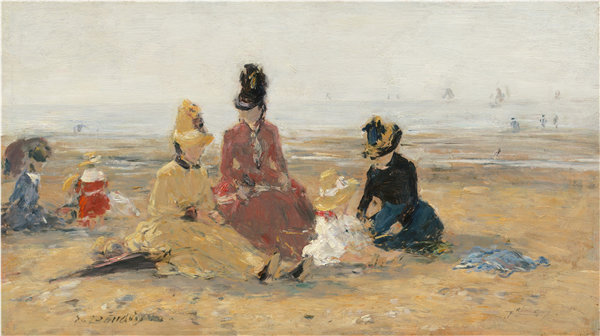 欧仁·布丁（EugèneBoudin）-在海滩上，特鲁维尔.油画